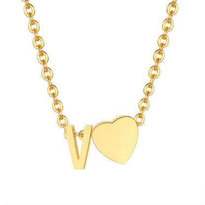 Wholesale Jewelry Simple Style Letter Heart Shape 201 Stainless Steel 18K Gold Plated Polishing Pendant Necklace