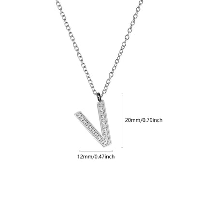 Wholesale Jewelry Simple Style Letter Titanium Steel Zircon Plating Inlay Pendant Necklace