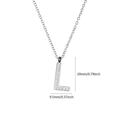 Wholesale Jewelry Simple Style Letter Titanium Steel Zircon Plating Inlay Pendant Necklace