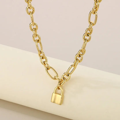 Wholesale Jewelry Simple Style Lock 304 Stainless Steel 18K Gold Plated Bracelets Necklace