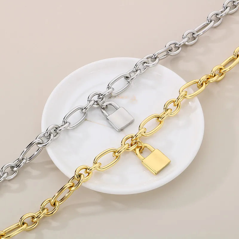 Wholesale Jewelry Simple Style Lock 304 Stainless Steel 18K Gold Plated Bracelets Necklace