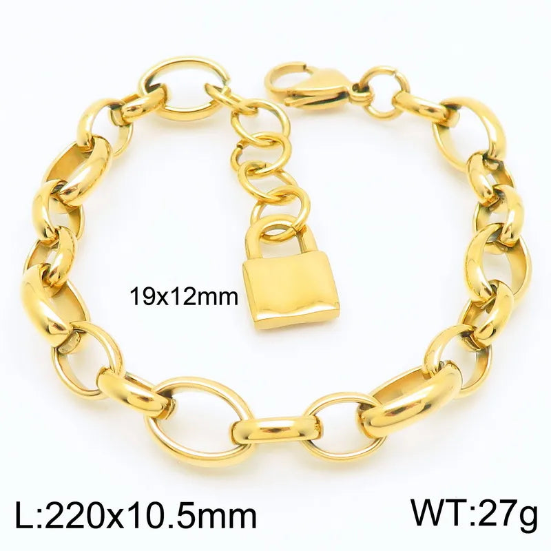 Wholesale Jewelry Simple Style Lock 304 Stainless Steel 18K Gold Plated Bracelets Necklace