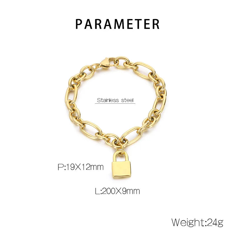 Wholesale Jewelry Simple Style Lock 304 Stainless Steel 18K Gold Plated Bracelets Necklace