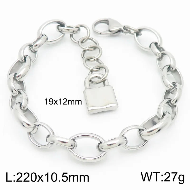 Wholesale Jewelry Simple Style Lock 304 Stainless Steel 18K Gold Plated Bracelets Necklace