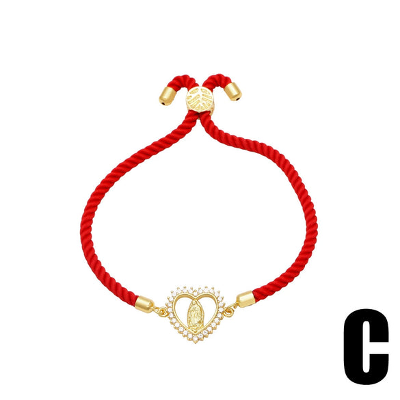 Wholesale Jewelry Simple Style Love Life Tree Pendant Bracelet Copper Gold Plated Zircon Hand Rope Unisex