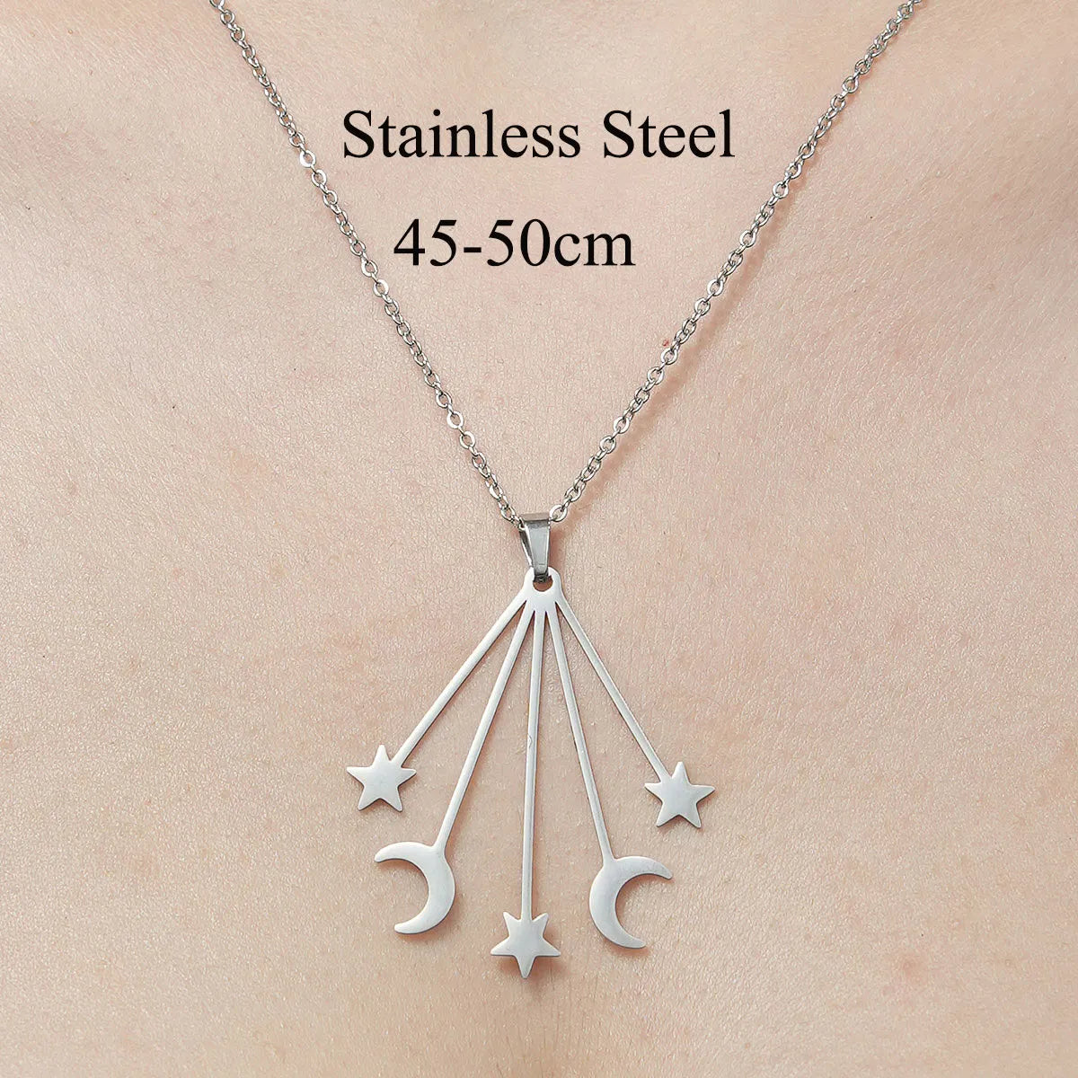 Wholesale Jewelry Simple Style Moon Flower 201 Stainless Steel Polishing Pendant Necklace