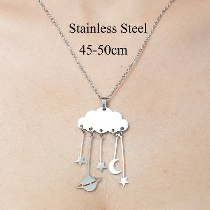 Wholesale Jewelry Simple Style Moon Flower 201 Stainless Steel Polishing Pendant Necklace