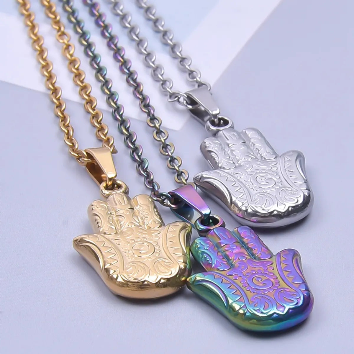 Wholesale Jewelry Simple Style Palm 304 Stainless Steel 18K Gold Plated Pendant Necklace