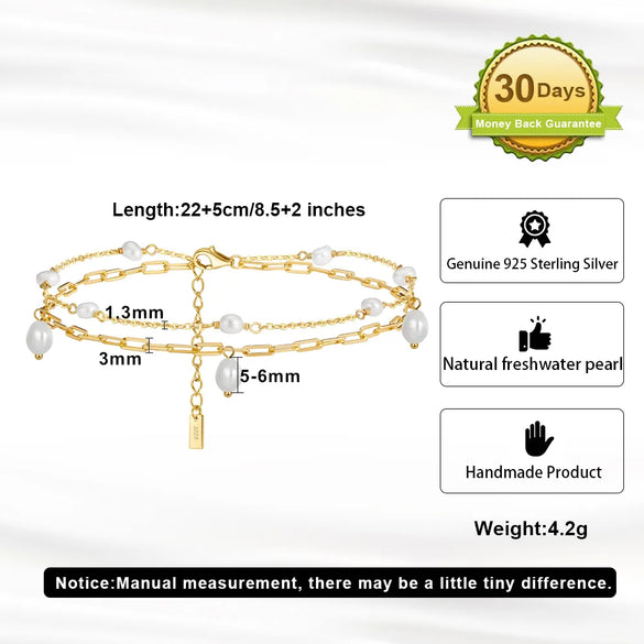 Wholesale Jewelry Simple Style Pearl 925 Sterling Silver Freshwater Pearl Freshwater Pearl Plating Anklet