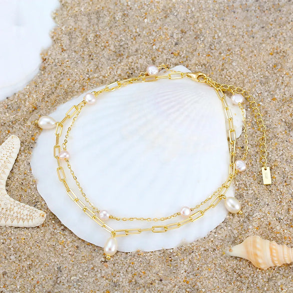 Wholesale Jewelry Simple Style Pearl 925 Sterling Silver Freshwater Pearl Freshwater Pearl Plating Anklet