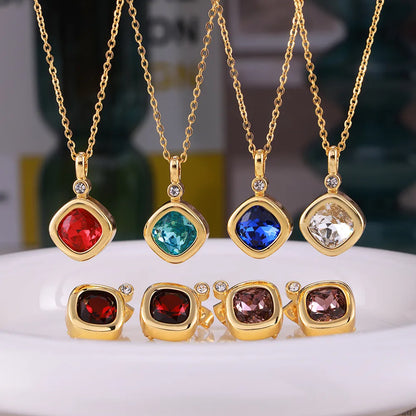 Wholesale Jewelry Simple Style Quadrilateral 304 Stainless Steel 18K Gold Plated Plating Earrings Necklace Jewelry Set