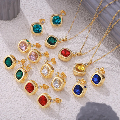 Wholesale Jewelry Simple Style Quadrilateral 304 Stainless Steel 18K Gold Plated Plating Earrings Necklace Jewelry Set