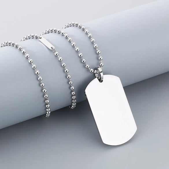 Wholesale Jewelry Simple Style Rectangle 304 Stainless Steel MNE0129-Ball Bead Chain Pendant Necklace