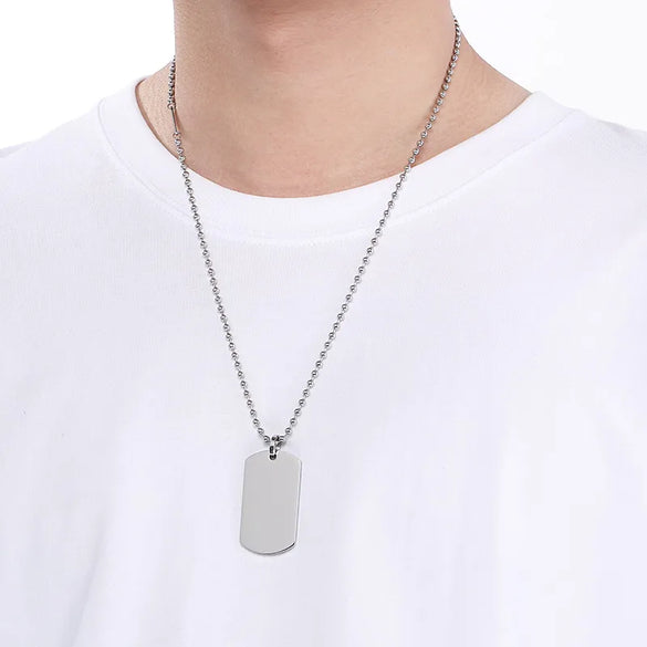 Wholesale Jewelry Simple Style Rectangle 304 Stainless Steel MNE0129-Ball Bead Chain Pendant Necklace