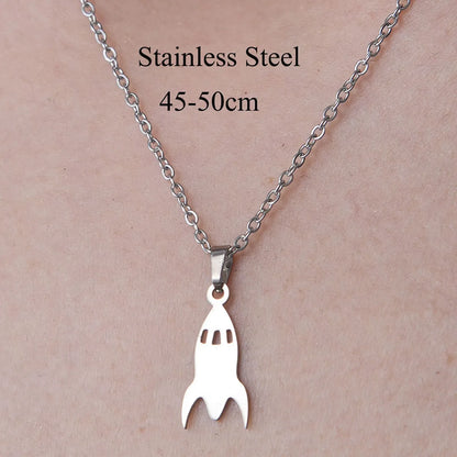 Wholesale Jewelry Simple Style Robot Lightning Airplane 201 Stainless Steel Polishing Hollow Out Pendant Necklace