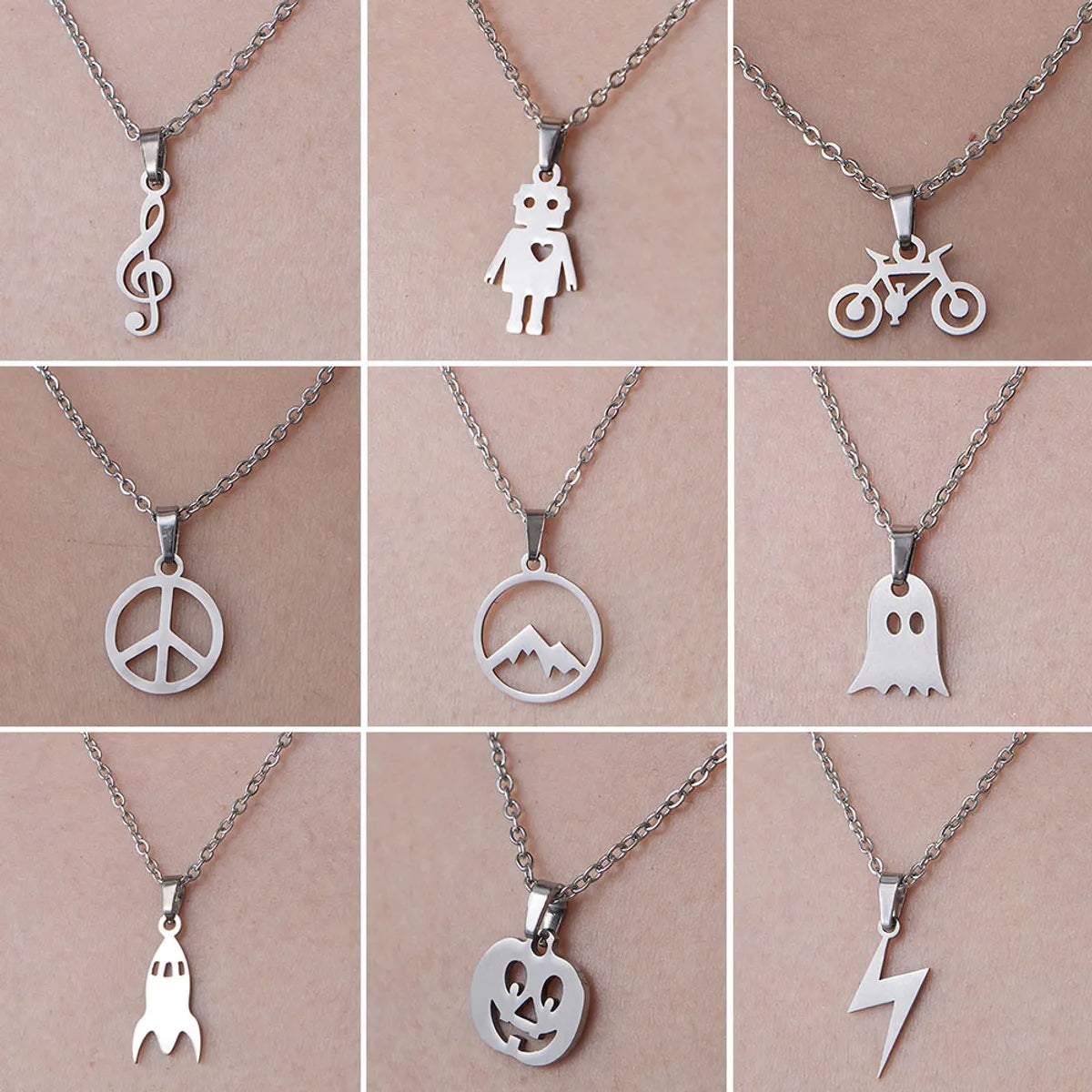 Wholesale Jewelry Simple Style Robot Lightning Airplane 201 Stainless Steel Polishing Hollow Out Pendant Necklace