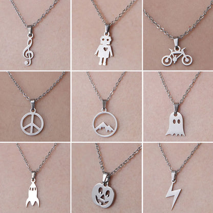 Wholesale Jewelry Simple Style Robot Lightning Airplane 201 Stainless Steel Polishing Hollow Out Pendant Necklace