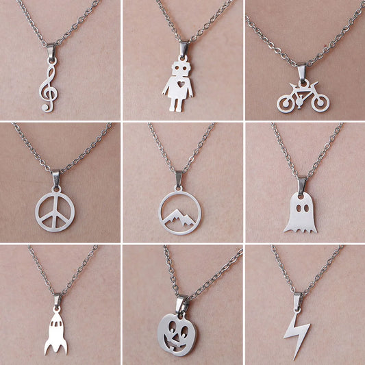 Wholesale Jewelry Simple Style Robot Lightning Airplane 201 Stainless Steel Polishing Hollow Out Pendant Necklace