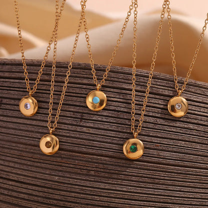 Wholesale Jewelry Simple Style Round 304 Stainless Steel 18K Gold Plated Pendant Necklace