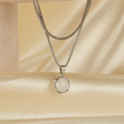 Wholesale Jewelry Simple Style Round 304 Stainless Steel Glass Inlay Pendant Necklace