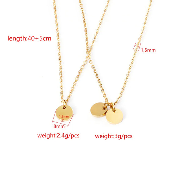 Wholesale Jewelry Simple Style Round Customization Laser Engraving 304 Stainless Steel Plating Pendant Necklace Cable Chain