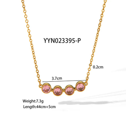 Wholesale Jewelry Simple Style Round 304 Stainless Steel Rhinestones 18K Gold Plated Inlay Necklace