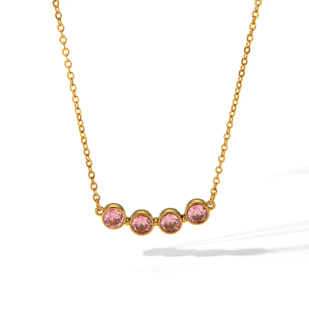 Wholesale Jewelry Simple Style Round 304 Stainless Steel Rhinestones 18K Gold Plated Inlay Necklace