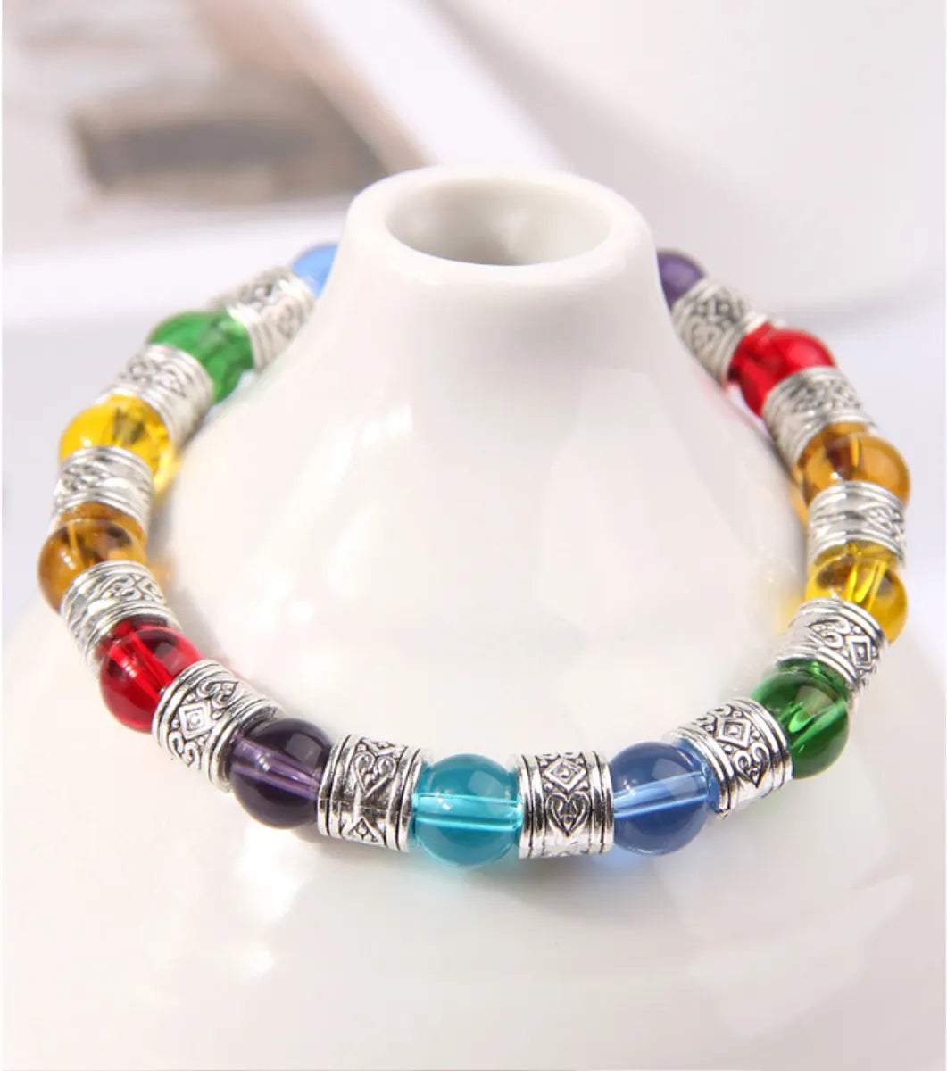 Simple Style Round Alloy Glass Bead Wholesale Bracelets