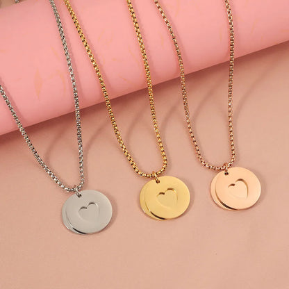 Wholesale Jewelry Simple Style Round Heart Shape Titanium Steel Plating Pendant Necklace