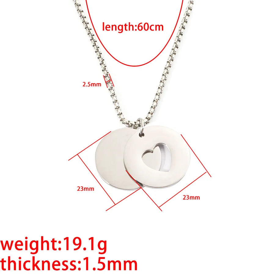 Wholesale Jewelry Simple Style Round Heart Shape Titanium Steel Plating Pendant Necklace