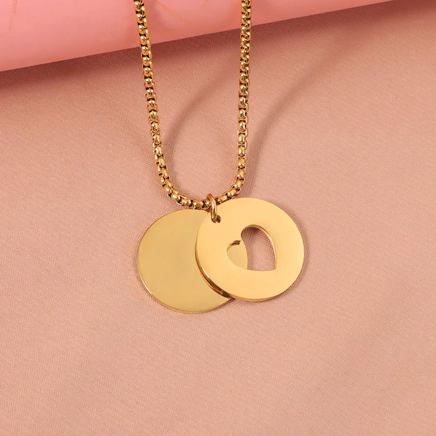 Wholesale Jewelry Simple Style Round Heart Shape Titanium Steel Plating Pendant Necklace