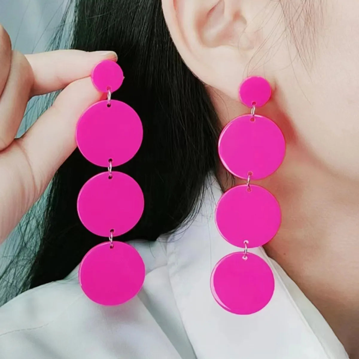 Wholesale Jewelry Simple Style Round Solid Color Arylic Patchwork Drop Earrings