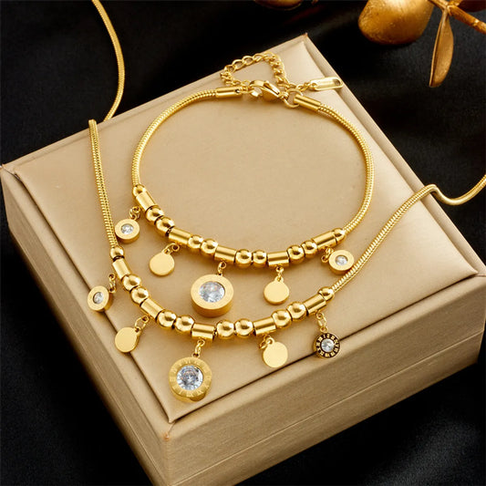 Wholesale Jewelry Simple Style Round Titanium Steel Jewelry Set