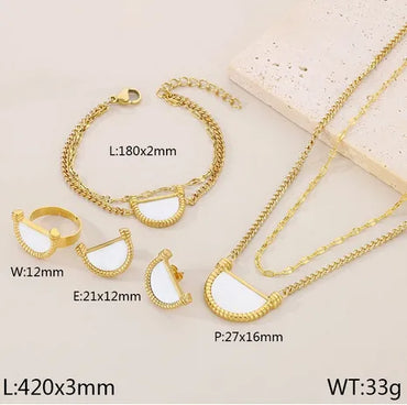 Wholesale Jewelry Simple Style Sector 304 Stainless Steel Shell 18K Gold Plated Inlay Earrings Necklace Jewelry Set