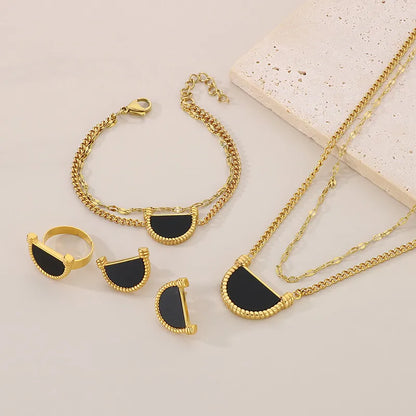 Wholesale Jewelry Simple Style Sector 304 Stainless Steel Shell 18K Gold Plated Inlay Earrings Necklace Jewelry Set