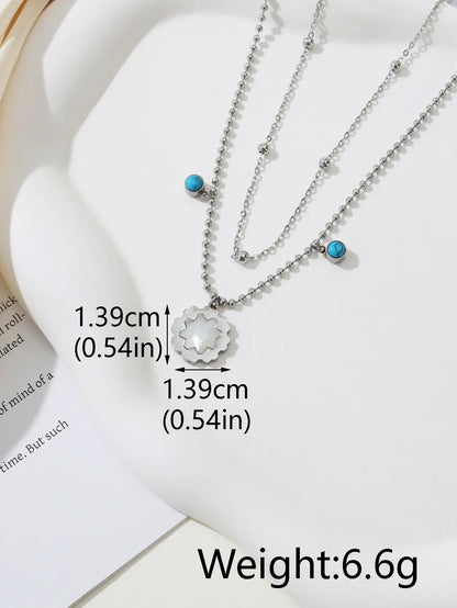 Wholesale Jewelry Simple Style Shiny Four Leaf Clover Heart Shape Flower 304 Stainless Steel Turquoise Shell Zircon 18K Gold Plated Inlay Necklace