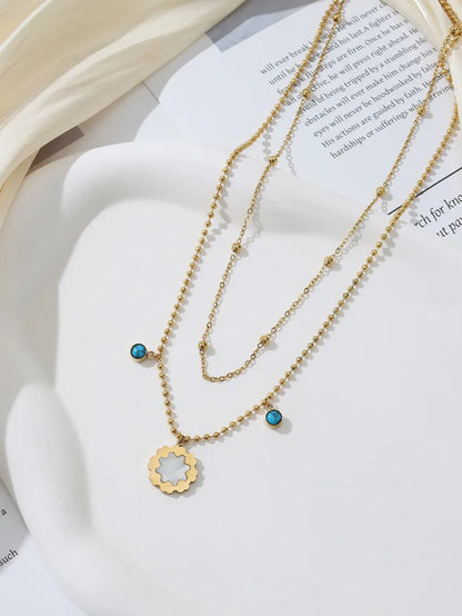 Wholesale Jewelry Simple Style Shiny Four Leaf Clover Heart Shape Flower 304 Stainless Steel Turquoise Shell Zircon 18K Gold Plated Inlay Necklace