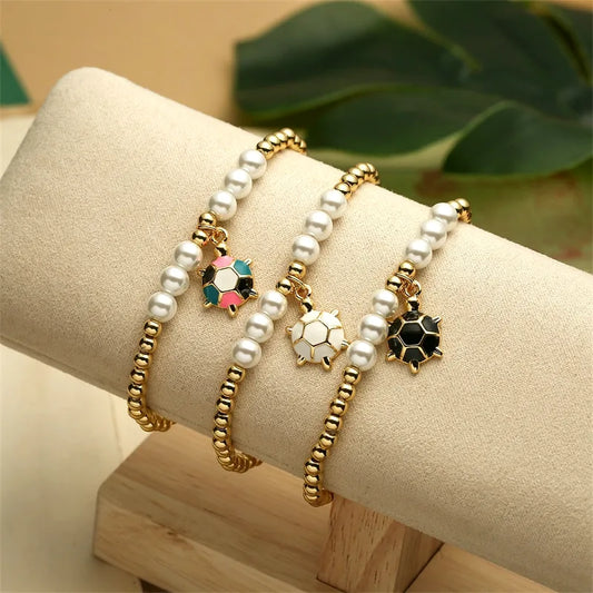 Simple Style Shiny Tortoise Imitation Pearl Copper Wholesale Bracelets