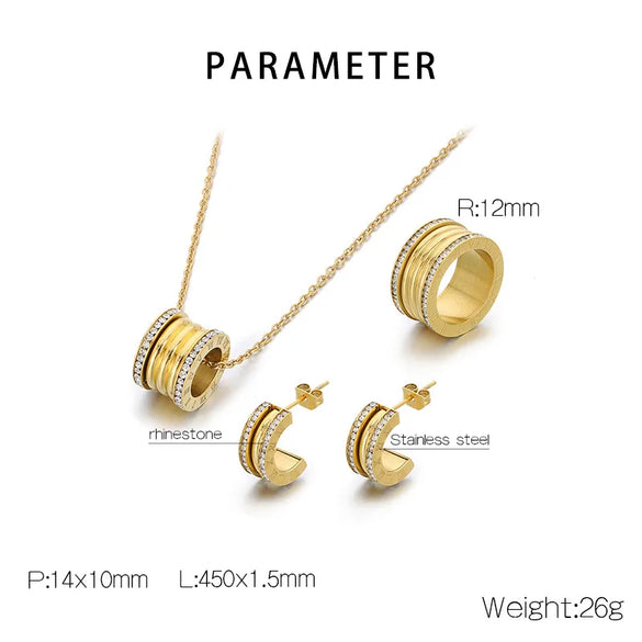 Wholesale Jewelry Simple Style Small Waist 304 Stainless Steel 18K Gold Plated Rings Earrings Necklace