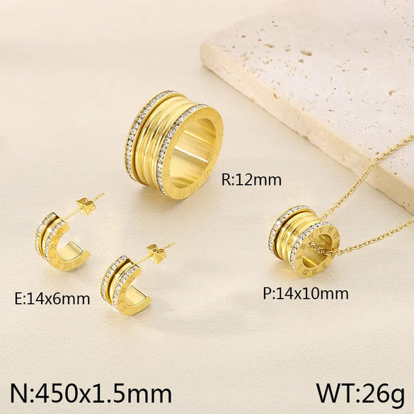 Wholesale Jewelry Simple Style Small Waist 304 Stainless Steel 18K Gold Plated Rings Earrings Necklace