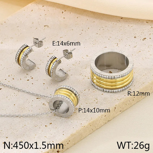 Wholesale Jewelry Simple Style Small Waist 304 Stainless Steel 18K Gold Plated Rings Earrings Necklace