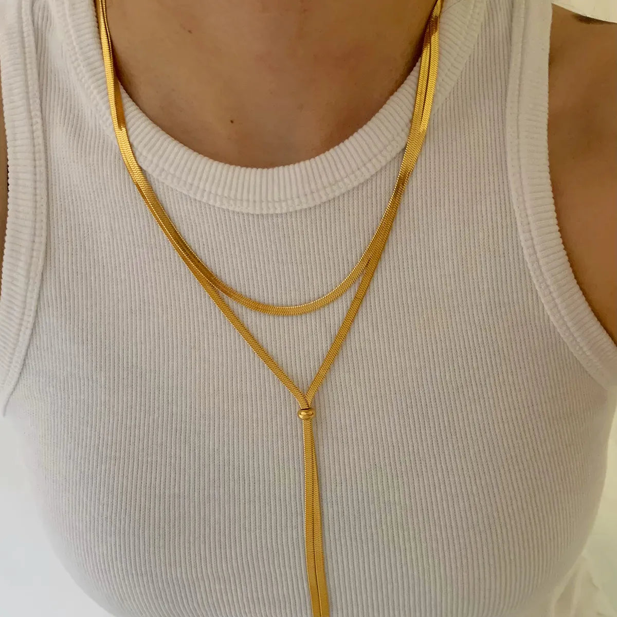 Wholesale Jewelry Simple Style Solid Color 304 Stainless Steel 16K Gold Plated White Gold Plated Gold Plated Plating Long Necklace