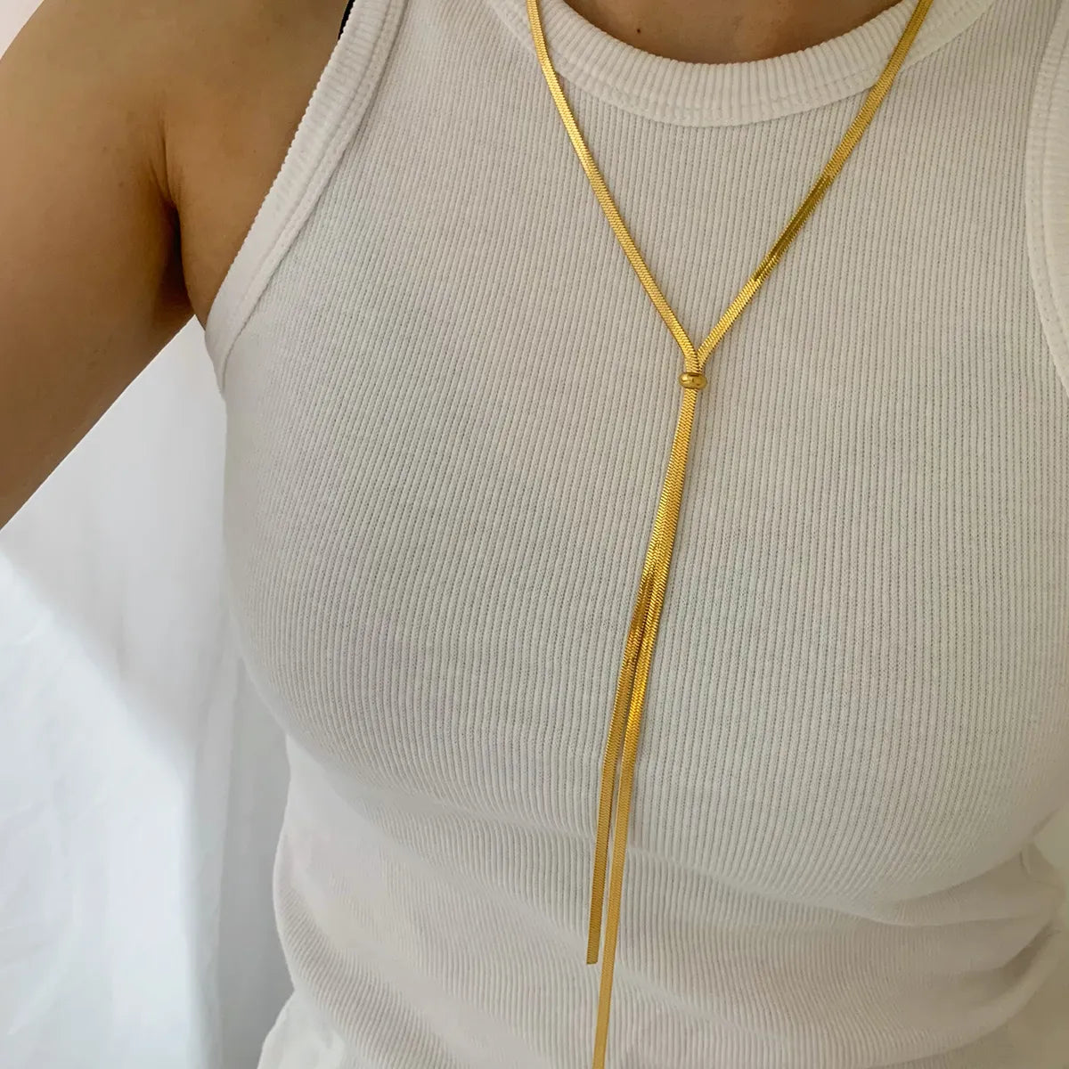 Wholesale Jewelry Simple Style Solid Color 304 Stainless Steel 16K Gold Plated White Gold Plated Gold Plated Plating Long Necklace