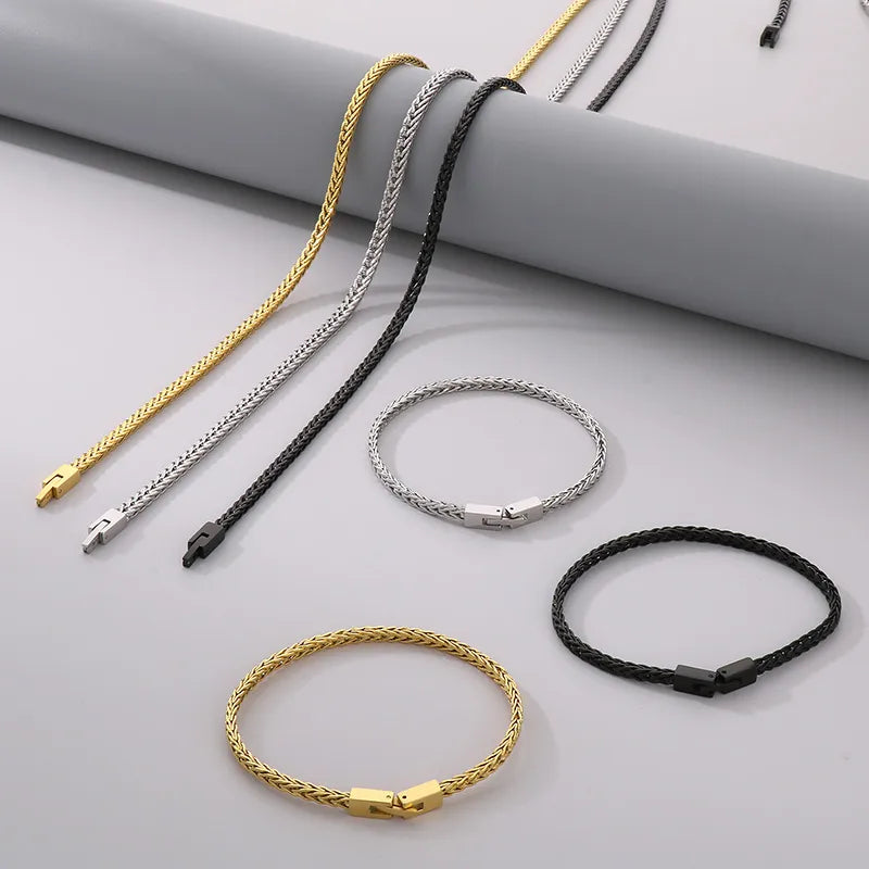 Wholesale Jewelry Simple Style Solid Color 304 Stainless Steel 18K Gold Plated Bracelets Necklace