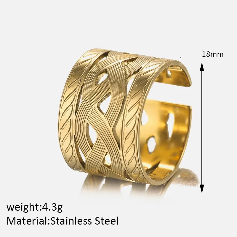 Wholesale Jewelry Simple Style Solid Color 304 Stainless Steel 18K Gold Plated Polishing Hollow Out Open Rings