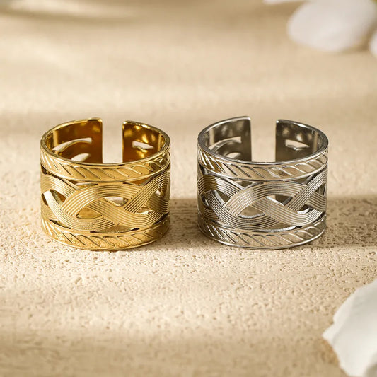 Wholesale Jewelry Simple Style Solid Color 304 Stainless Steel 18K Gold Plated Polishing Hollow Out Open Rings