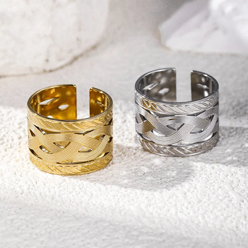 Wholesale Jewelry Simple Style Solid Color 304 Stainless Steel 18K Gold Plated Polishing Hollow Out Open Rings