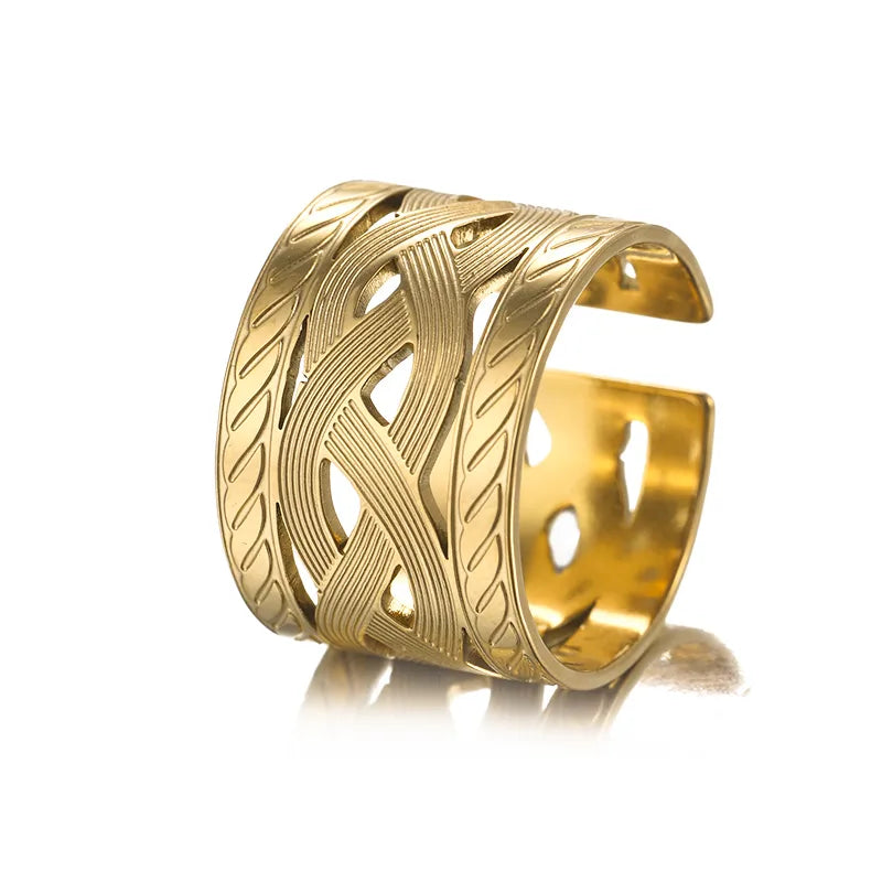 Wholesale Jewelry Simple Style Solid Color 304 Stainless Steel 18K Gold Plated Polishing Hollow Out Open Rings