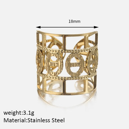 Wholesale Jewelry Simple Style Solid Color 304 Stainless Steel 18K Gold Plated Polishing Hollow Out Open Rings