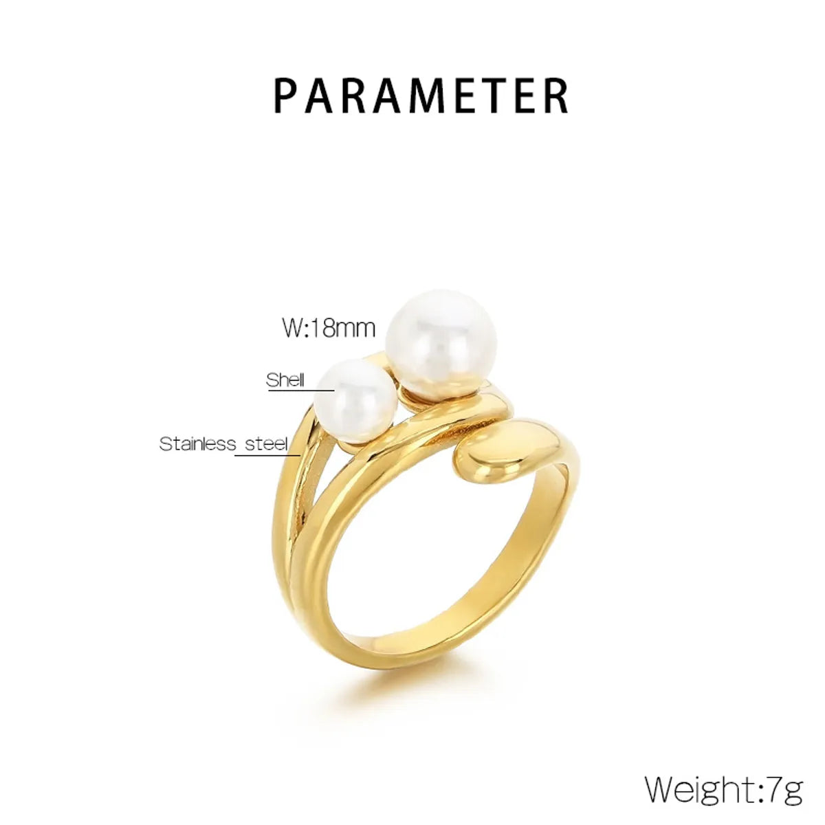 Wholesale Jewelry Simple Style Solid Color 304 Stainless Steel Pearl 18K Gold Plated Plating Inlay Rings